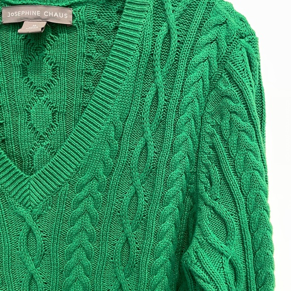 Chaus Cable Knit V-Neck Green Sweater - Picture 4 of 9